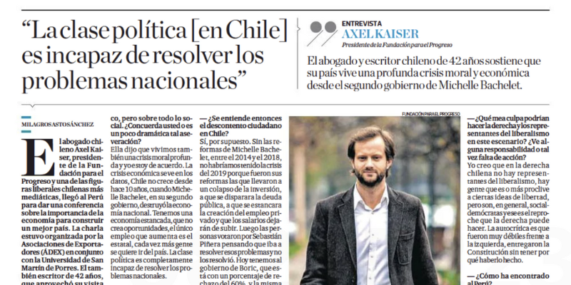 «La clase política de Chile es completamente incapaz de resolver los problemas nacionales»