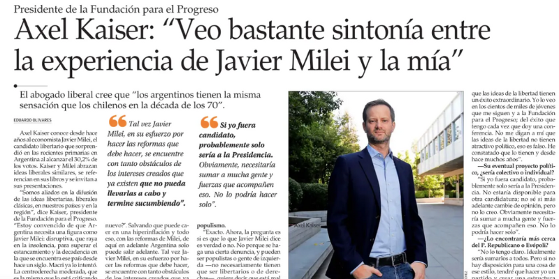 Axel Kaiser: «Veo bastante sintonía entre la experiencia de Javier Milei y la mía»